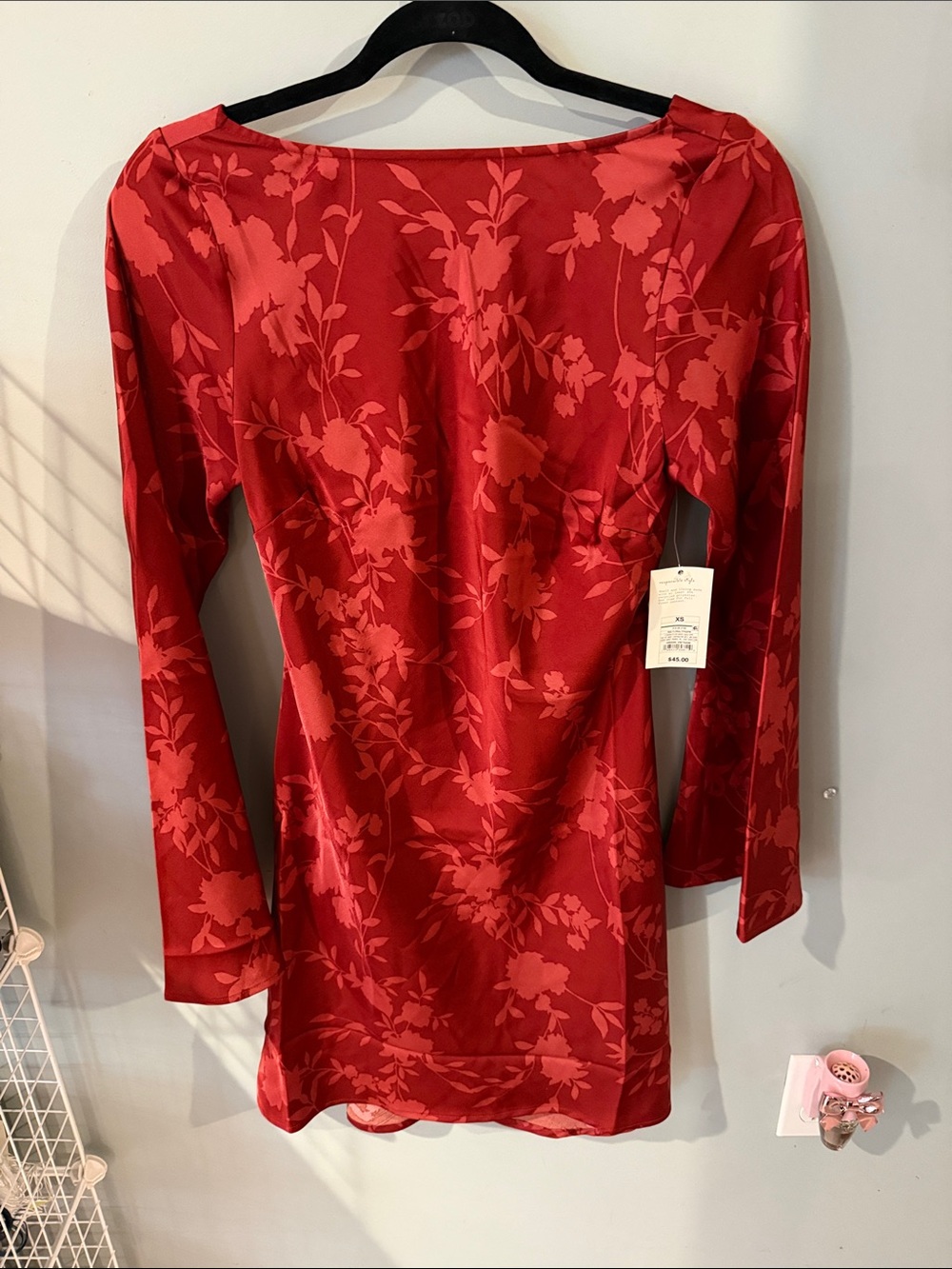 A New Day Red Floral Long Sleeve Mini Dress NWT XS